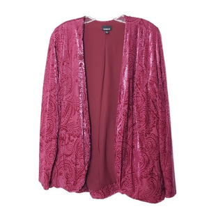 Torrid Women's Plus‎ Size 1 Red Burnout Open Front Paisley Velvet Blazer
